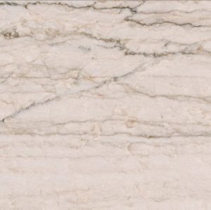Các loại quartzite trắng có hoa văn giống như đá marble gồm các vòng xoáy và lớp màu xám, như White Macaubus hoặc Infinity White, chứa các dải mỏng bằng muscovite hoặc mica biotit.